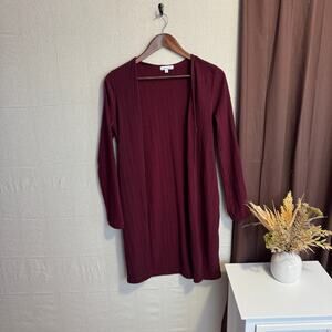 White Birch Size S Wine Ribbed Open Front Long Cardigan Sweater Pockets